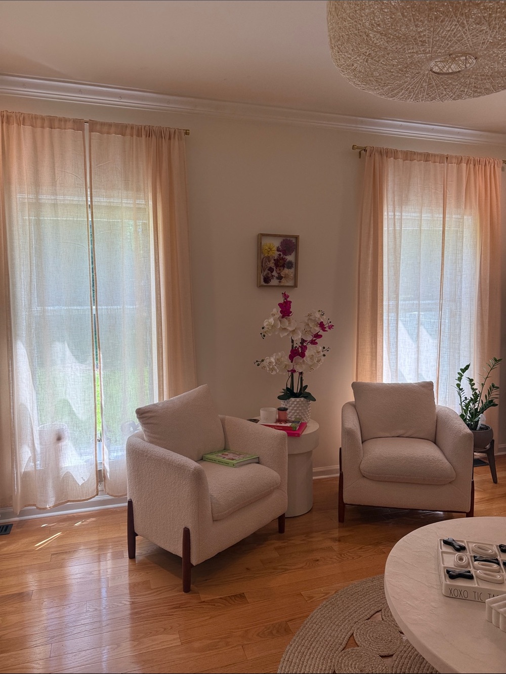 Sheer Peach-Beige Window Curtains - Elegant Light-Filtering Drapes